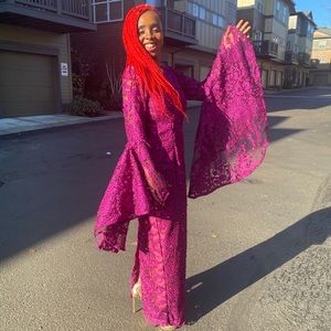 Long magenta lace dress